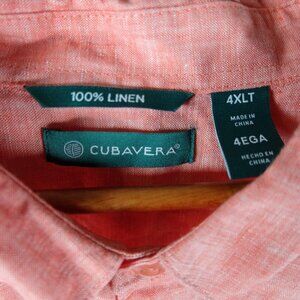 Cubavera Men 4XLT Peach Red Short Sleeve Button-Down Shirt 100% Linen
